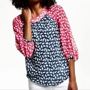 Boden Sylvie Raglan Sleeve Blouse Women's Size 10 Colorful Popover Chiffon Sheer